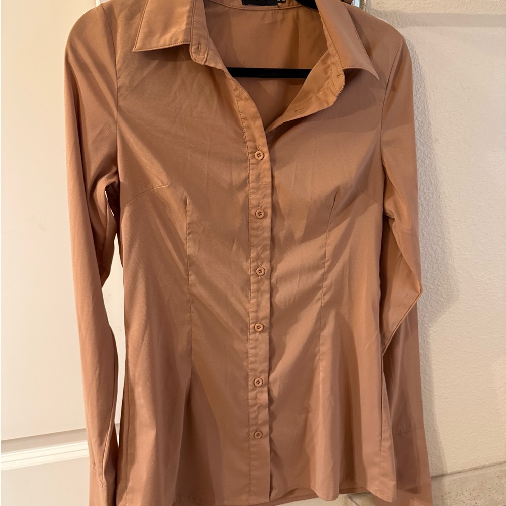 Prettylittlething Brown Button Down Shirt - image 2